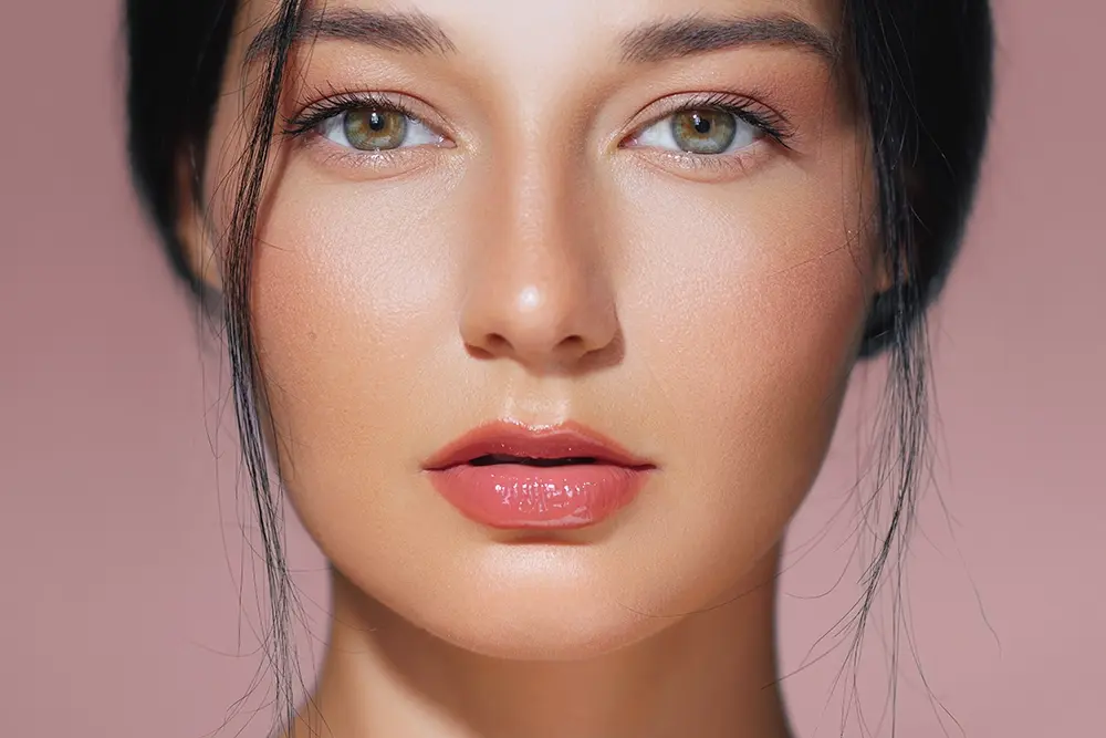 Woman with beautiful eyes after eyelid ptosis surgery.
