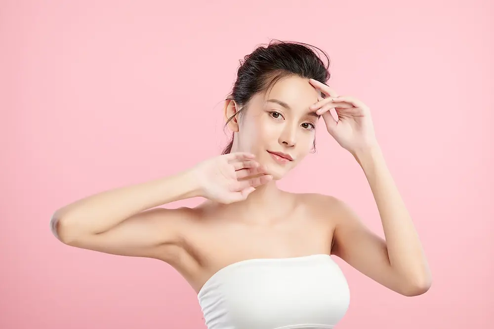 A woman with a defined double eyelid crease